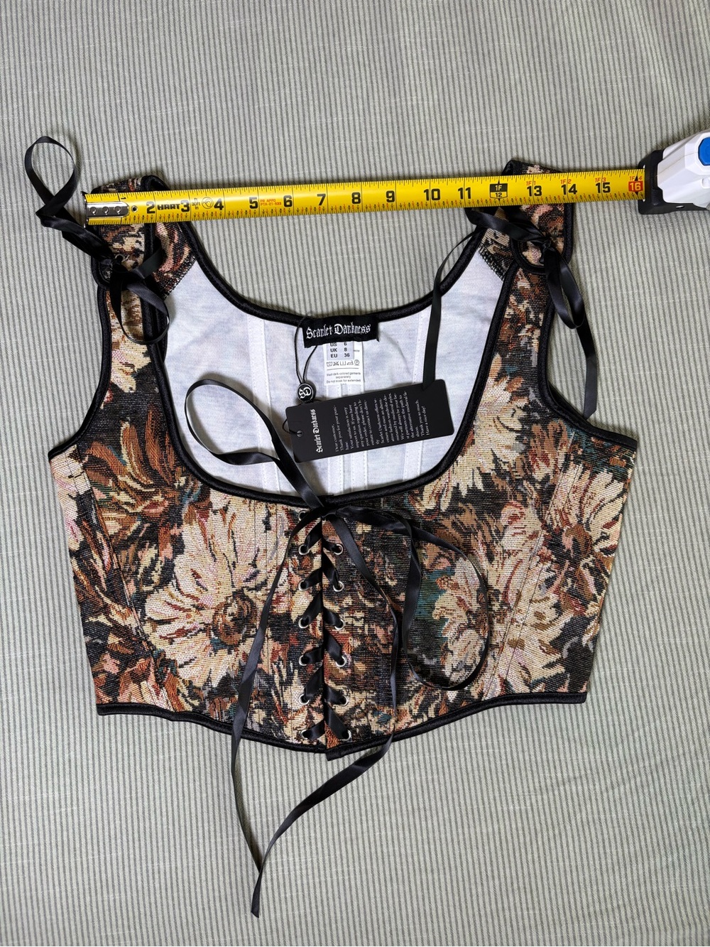 Scarlet Darkness Renaissance Under Bust Corset Top Khaki Floral NWT Size 6 - Picture 10 of 14